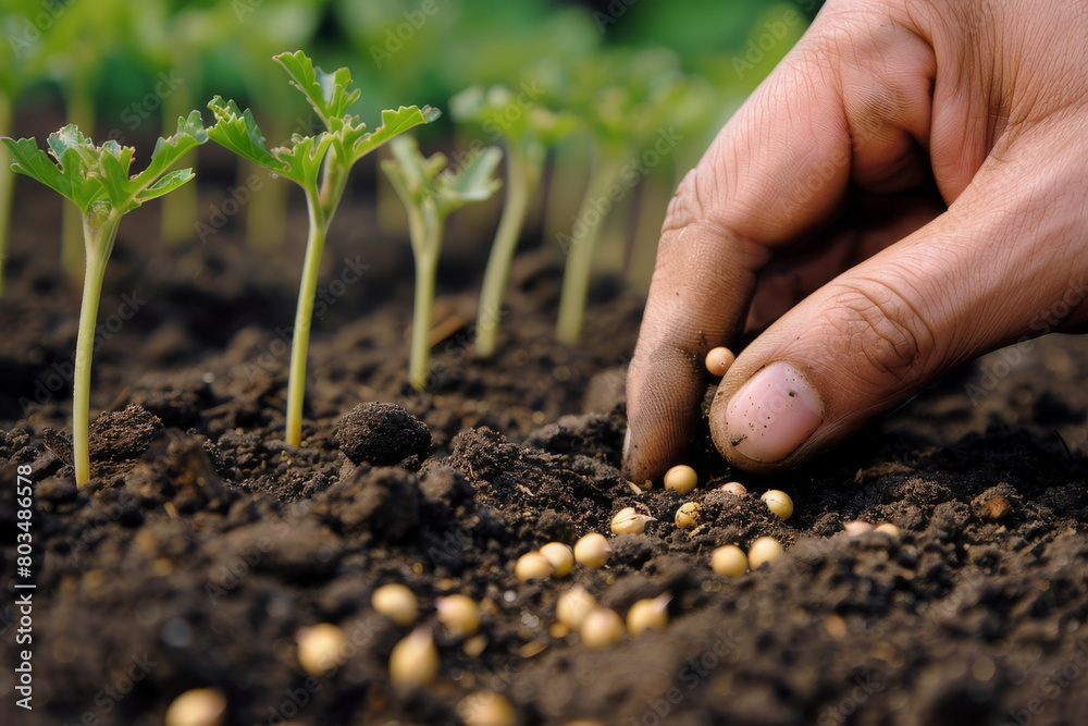 An image depicting hands planting seeds in soil, emphasizing the act of sowing as a hopeful and nurturing gesture - Generative AI An image depicting hands planting seeds in soil, emphasizing the act of sowing as a hopeful and nurturing gesture - Generative AI