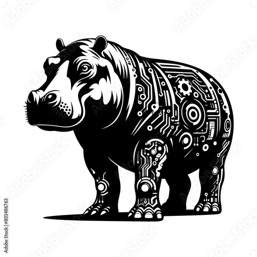 Hippo silhouette in animal cyberpunk  modern futuristic illustration