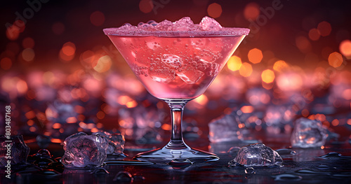 
Create a picture of a Pink Lady cocktail, a beautiful glass, front view, realistic 3D image, 32k resolution photo