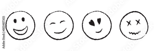 Set of Hand drawn sketch style. Emoji with different emotion mood, happy, sad, smile face icon collection. Vector Illustration.