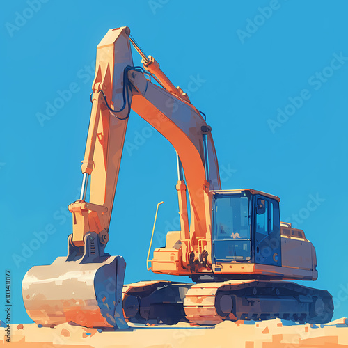 Dynamic Buildingsite with a Large Excavator Working on the Ground photo