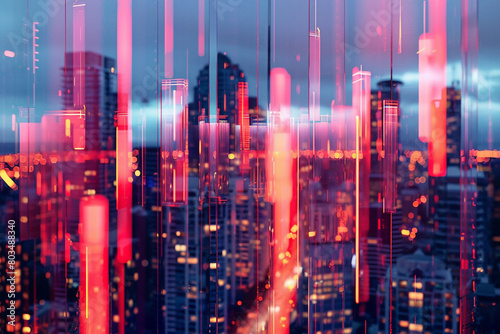 Neon tubes of a city skyline at twilight  adding a vibrant touch to the urban landscape.