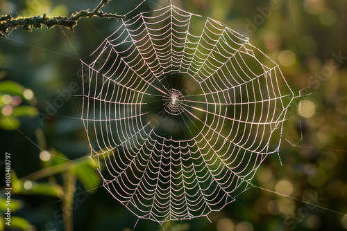 A spiderweb focusing on its structure and design against a contrasting background - Generative AI	