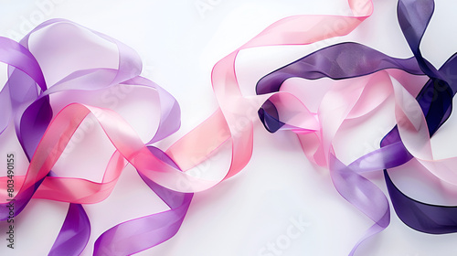 pink and blue ribbon, Pink and purple ribbon isolated on a white background, the concept of decorating gifts and postcards.