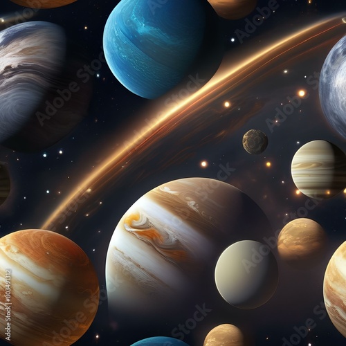Array of celestial bodies like planets and stars in outer space4