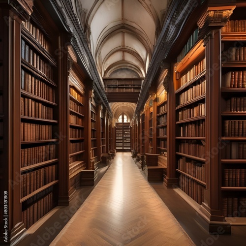 Collection of ancient libraries with towering shelves of books5