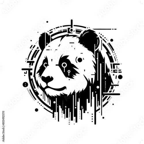 panda silhouette in animal cyberpunk, modern futuristic illustration