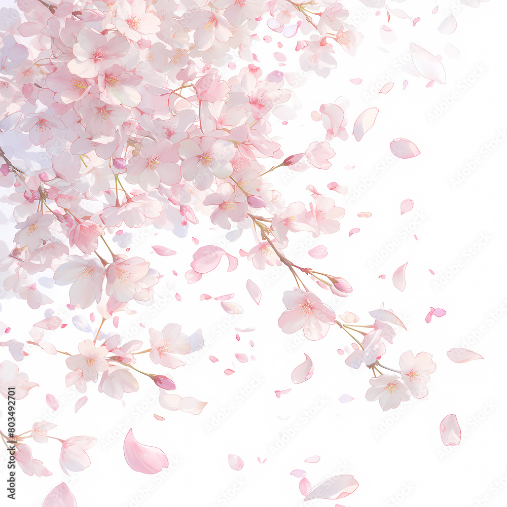 Blooming with Grace - Wind-Blown Cherry Blossoms in Full Flourish