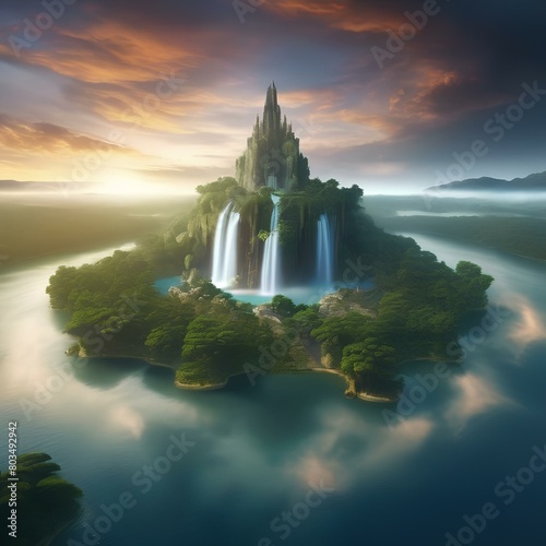 Array of mystical landscapes with floating islands and waterfalls2