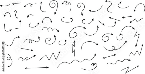 Drawing with a marker, different arrows in pen. Set of vector icons. Vector Illustration.