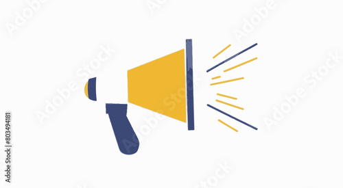 A stylized representation of a megaphone or loudspeaker. It is predominantly yellow with a blue handle. The megaphone emits rays or beams from its side, suggesting it is in use or broadcasting somethi