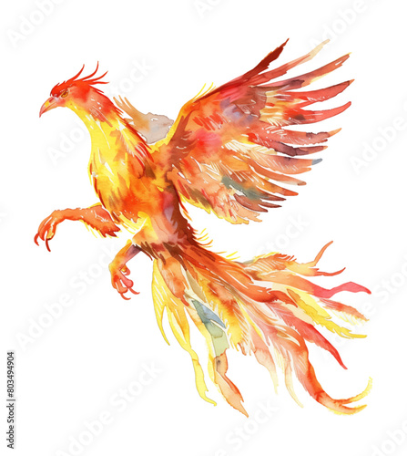 phoenix watercolor digital painting good quality © slowbuzzstudio