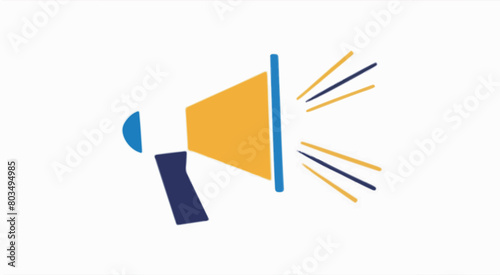 A stylized representation of a megaphone or loudspeaker. It is predominantly yellow with a blue handle. The megaphone emits rays or beams from its side, suggesting it is in use or broadcasting somethi