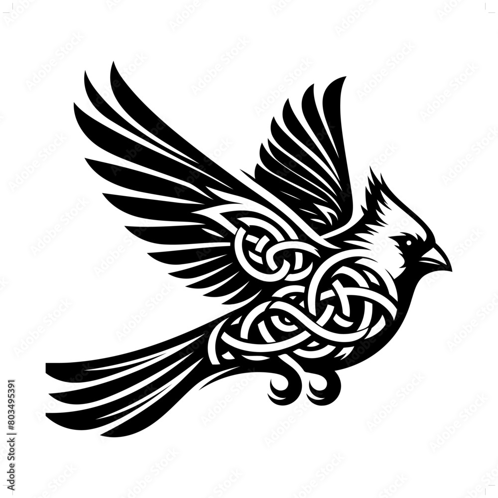 Fototapeta premium Cardinal bird silhouette in animal celtic knot, irish, nordic illustration