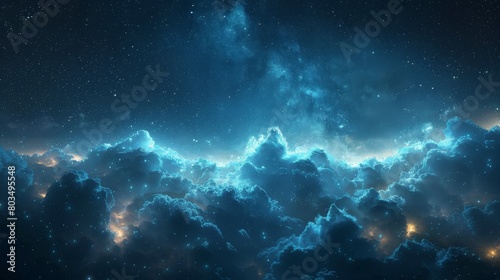 Illuminate your imagination with this image featuring radiant blue interstellar clouds and twinkling stars  evoking the beauty of the cosmos