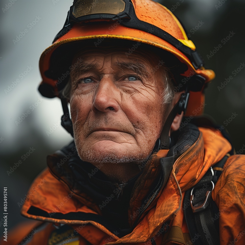 portrait of a senior person, fireman with a devastated look portrait of a senior person, fireman with a devastated look