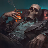 The Elegant Reckless - A Skeletal Figure Leisurely Sitting in a Chair Smoking a Cigar