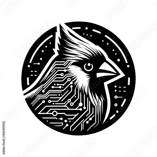  Cardinal bird silhouette in animal cyberpunk, modern futuristic illustration