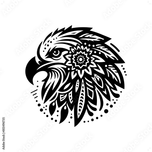 Eagle, hawk bird silhouette in bohemian, boho, nature illustration