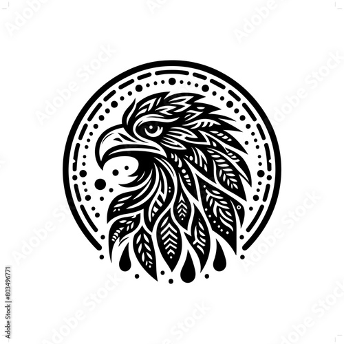 Eagle, hawk bird silhouette in bohemian, boho, nature illustration