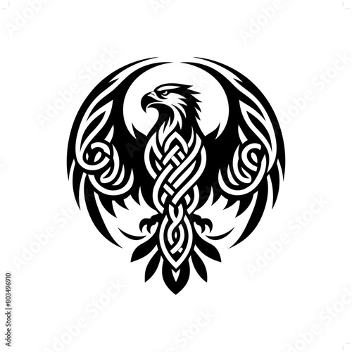 Eagle, hawk bird silhouette in animal celtic knot, irish, nordic illustration