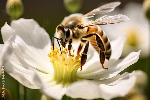 A bee is on a flower, eating the nectar © Shining Pro