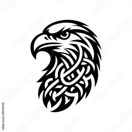 Eagle, hawk bird silhouette in animal celtic knot, irish, nordic illustration