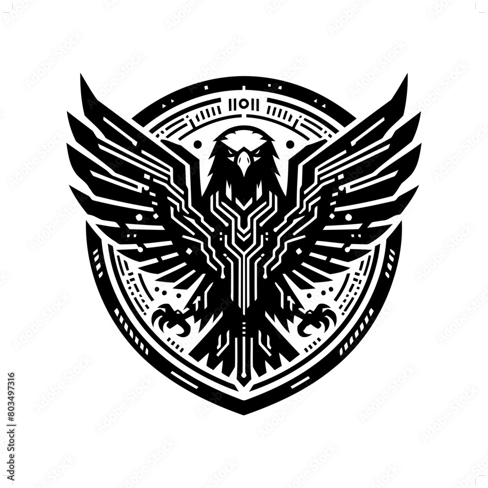 Eagle, hawk bird silhouette in animal cyberpunk, modern futuristic illustration Eagle, hawk bird silhouette in animal cyberpunk, modern futuristic illustration