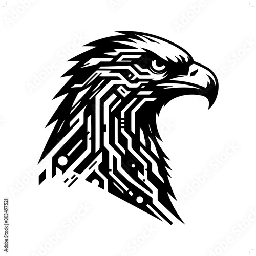 Eagle, hawk bird silhouette in animal cyberpunk, modern futuristic illustration