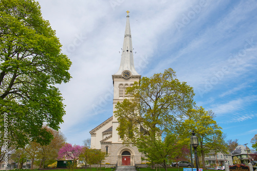 First Congregational Church at 21 Church Street in historic town center of Winchester, Middlesex County, Massachusetts MA, USA.  photo