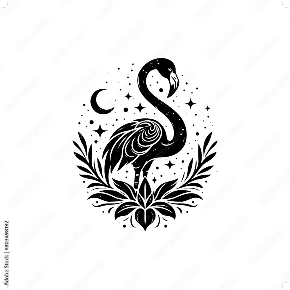 bird Flamingo silhouette in bohemian, boho, nature illustration bird Flamingo silhouette in bohemian, boho, nature illustration