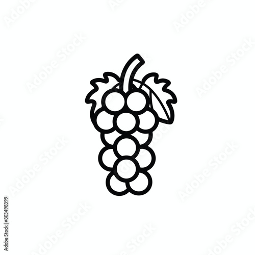 Black and white outline drawing of a grape cluster with leaves.