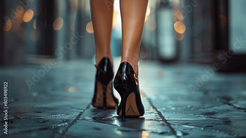 A pair of high heels stepping confidently forward, embodying strength and determination.
