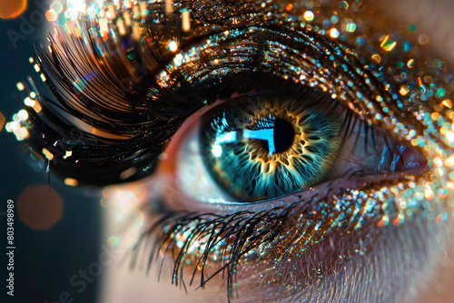 The mesmerizing beauty of false lashes as they accentuate the color and shape of a macro eye. photo