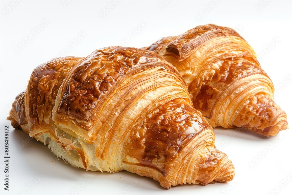 Two croissants with a golden brown crust and a slightly crispy texture