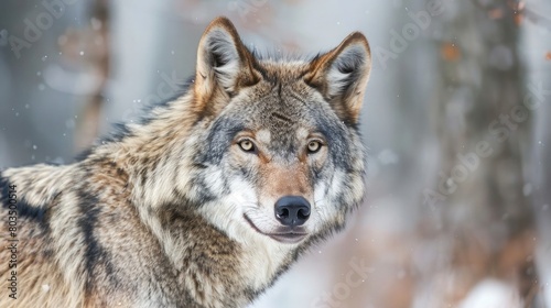 Portrait of adult wolf on forest and white background © Khalif