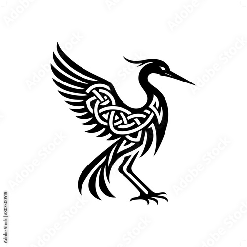 Heron bird silhouette in animal celtic knot, irish, nordic illustration