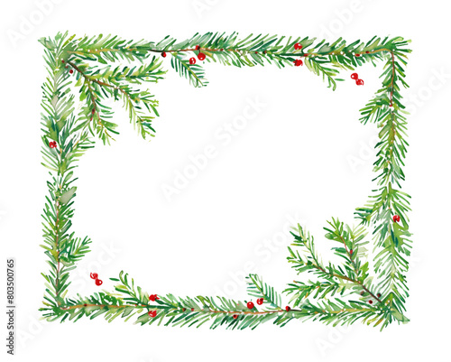 rectangle wreath christmas frame watercolor digital painting good quality