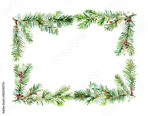 rectangle wreath christmas frame watercolor digital painting good quality