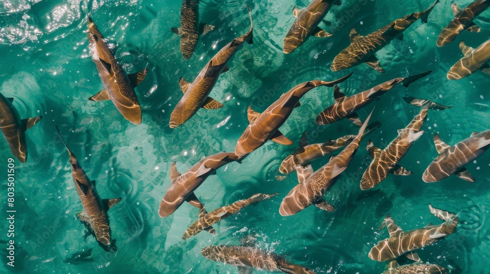 Aerial Photography of Baby Sharks in the Sea