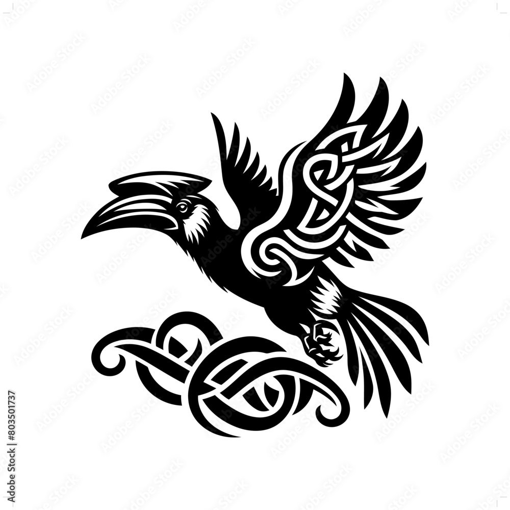 hornbill bird silhouette in animal celtic knot, irish, nordic illustration hornbill bird silhouette in animal celtic knot, irish, nordic illustration