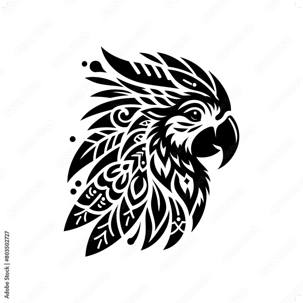 parrot bird silhouette in bohemian, boho, nature illustration