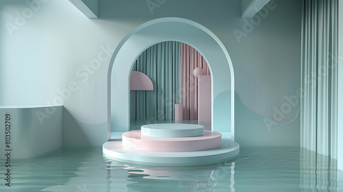 Turquoise and pink Product Display Set with Arches and Stairs