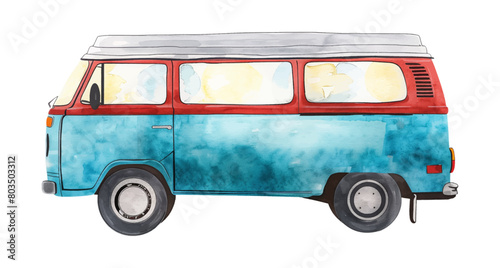 retro mini van watercolor digital painting good quality