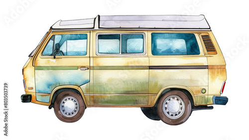 retro mini van watercolor digital painting good quality