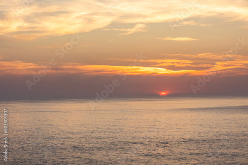 Landscape photo of dramatic  steep orange cliffs by the atlantic at sunset. Shot in Farol fo Cabo de Sao Vincente near Sagres  Portugal.