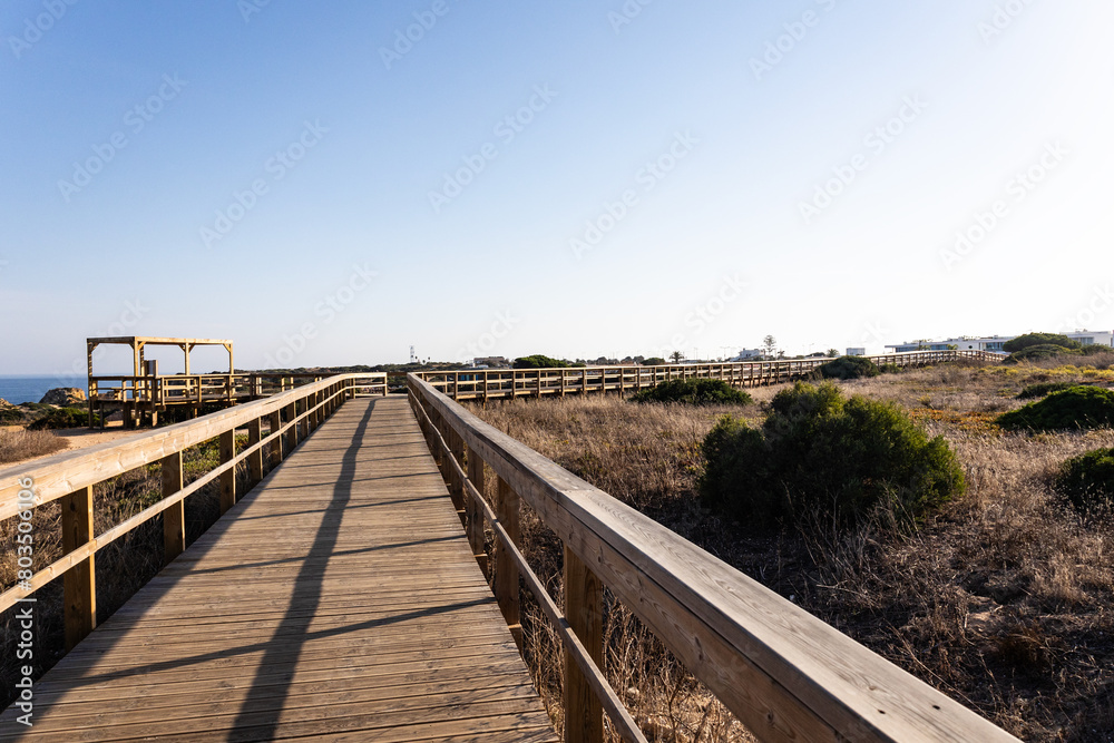Boardwalk walkway in Lagos, Algarve, Portugal. October 10, 2023.