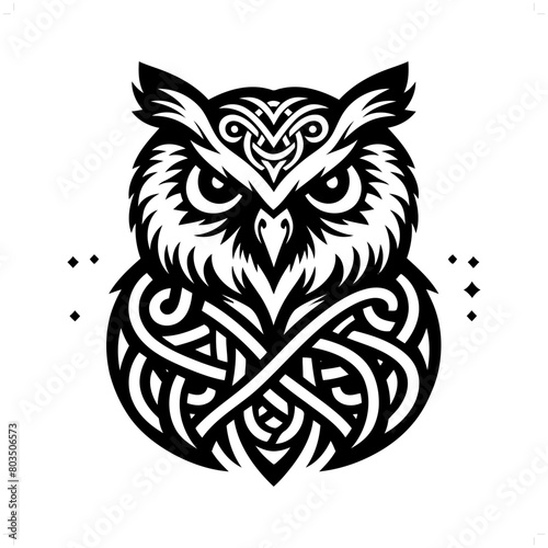 owl bird silhouette in animal celtic knot, irish, nordic illustration