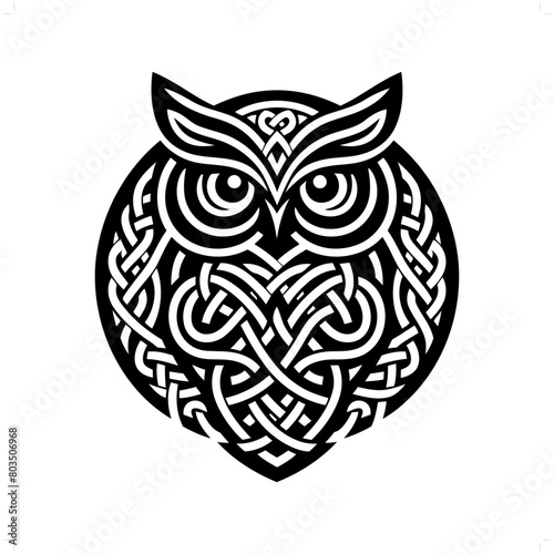 owl bird silhouette in animal celtic knot, irish, nordic illustration