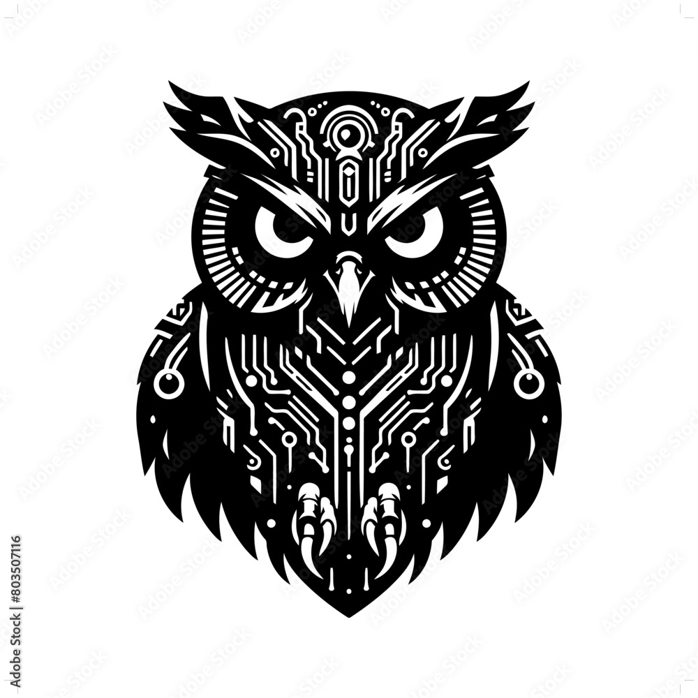 Fototapeta premium owl bird silhouette in animal cyberpunk, modern futuristic illustration
